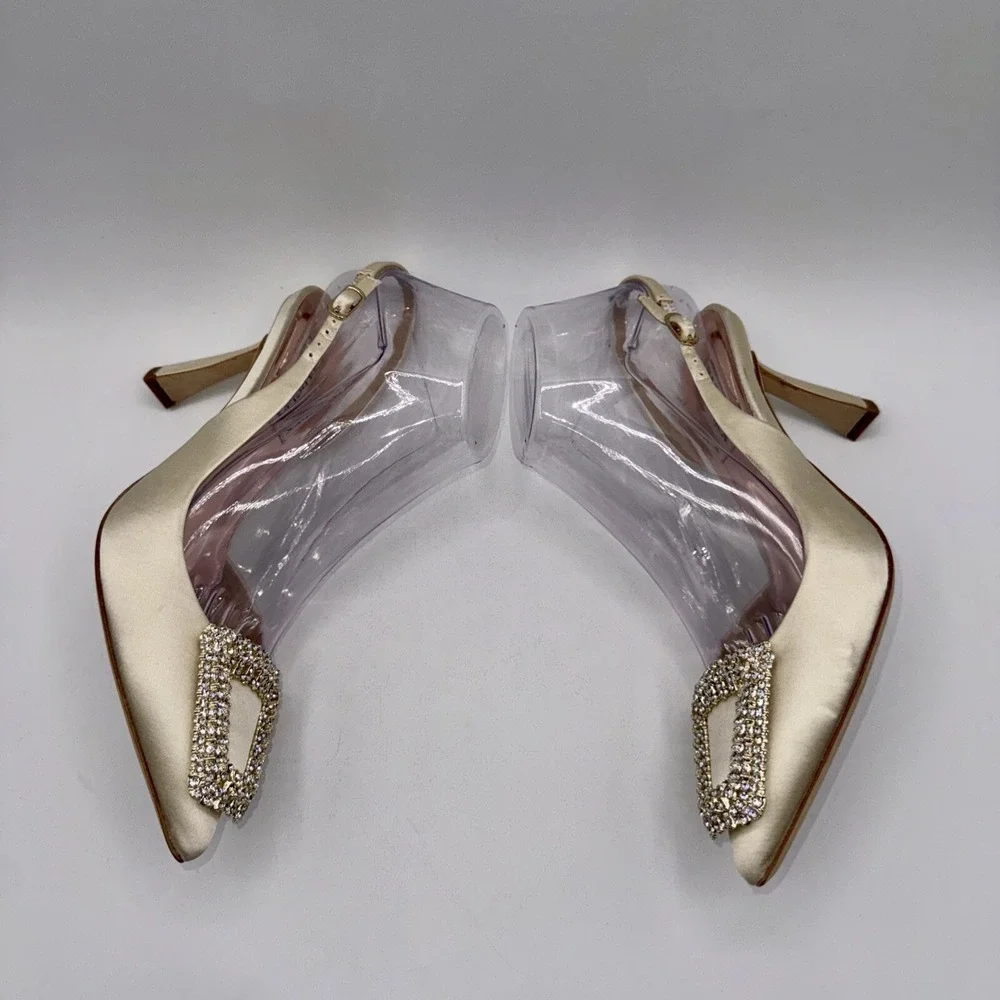 Badgley Mischka Enida Rhinestone Slingback Heels Women's Size 6‎ Champagne Satin